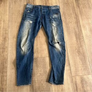 G Star Raw ARC 3D Slim Blue Jeans 32x30 button Fly Distressed faded Grunge Biker